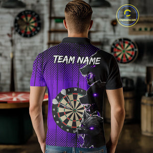 Personalized Purple Grunge Wolf Darts Shirt For Men Custom Funny Darts Jersey Team Polo & 1/4 Zip TDM4673
