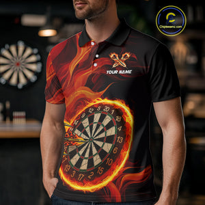 Red Flaming Dartboard Shirt For Men Custom Fire Darts Jersey Polo & Quarter Zip Team Uniform TDM4675