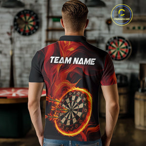 Red Flaming Dartboard Shirt For Men Custom Fire Darts Jersey Polo & Quarter Zip Team Uniform TDM4675