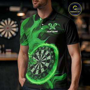 Green Flaming Dartboard Shirt For Men Custom Fire Darts Jersey Polo & Quarter Zip Team Uniform TDM4677
