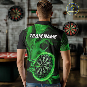 Green Flaming Dartboard Shirt For Men Custom Fire Darts Jersey Polo & Quarter Zip Team Uniform TDM4677
