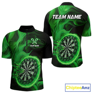 Green Flaming Dartboard Shirt For Men Custom Fire Darts Jersey Polo & Quarter Zip Team Uniform TDM4677