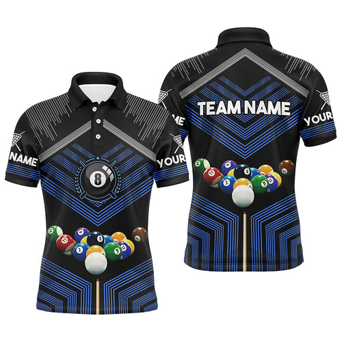 Personalized Name Blue Billiard Balls 3D Polo Shirts For Men, Custom Gift For Billiards Player TDM0223