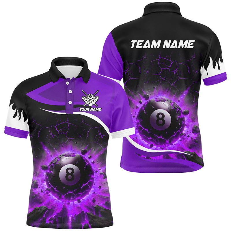 Personalized Purple 8 Ball Pool Crack Flame Men Billiard Jersey, Team League Billiard Team Shirts TDM2599