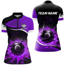 Load image into Gallery viewer, Personalized Purple 8 Ball Pool Crack Flame Women Billiard Jersey, Team League Billiard Team Shirts TDM2599