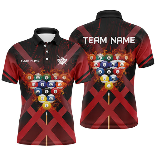 Personalized Red X-Shaped Billiard Balls Flame 3D Men Polo Shirts Best Custom Billiard Attire TDM0435
