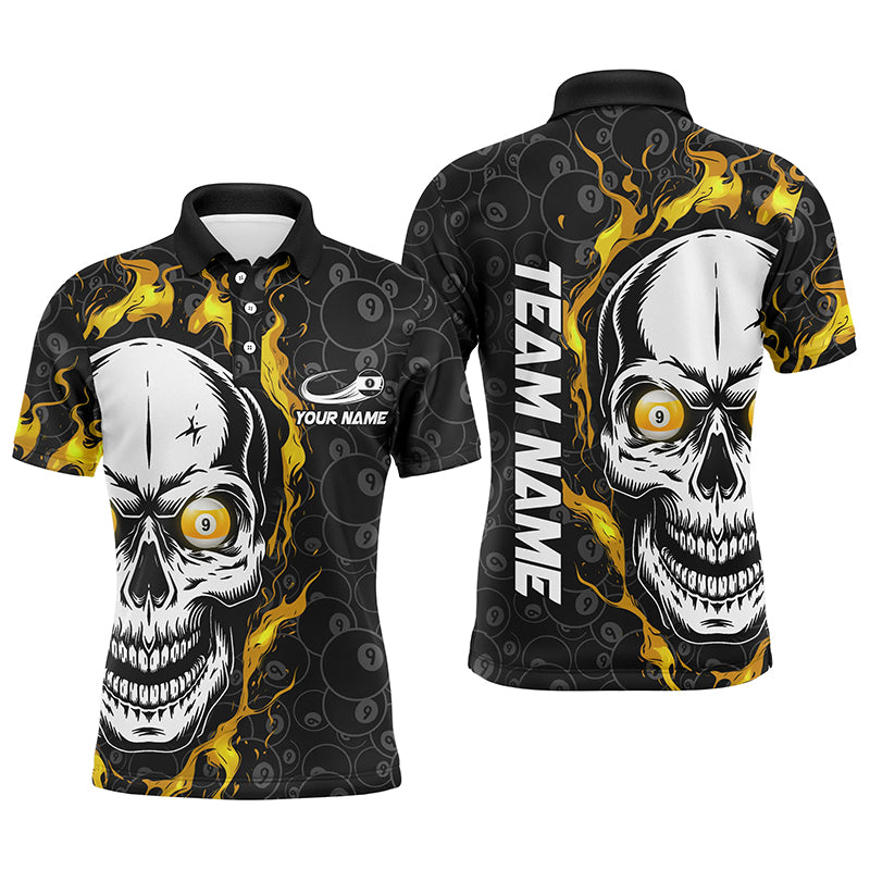 Personalized 9 Ball Pool Yellow Flame Skull Billiard Men Polo Shirts Custom Name Billiard Jerseys TDM0633