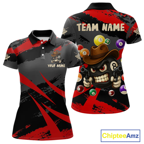 Black And Red Funny 8 Ball Pool Billiard Shirt For Women Custom Billiard Team Jersey Polo & 1/4 Zip TDM5315
