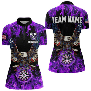 Purple Flame American Flag Eagle Custom 3D Dart Shirts For Women, Patriotic Darts League Team Jersey TDM3326