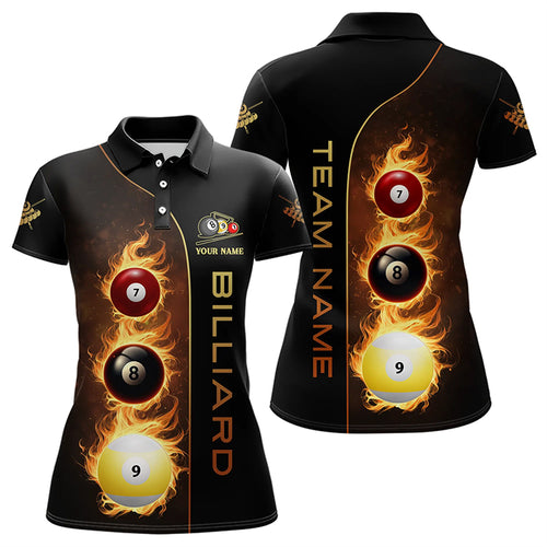 Personalized 7 Ball 8 Ball & 9 Ball Fire Flame Billiard Shirt For Women, Unique Billiard Team Jersey TDM3328