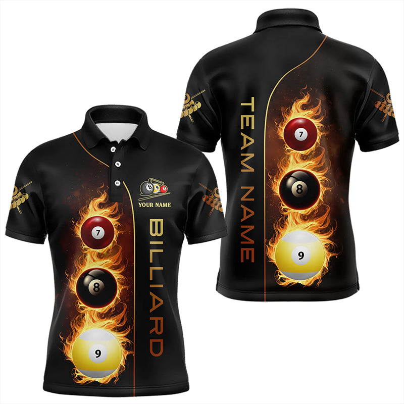 Personalized 7 Ball 8 Ball & 9 Ball Fire Flame Billiard Shirt For Men, Unique Billiard Team Jersey TDM3328