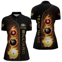 Load image into Gallery viewer, Personalized 7 Ball 8 Ball &amp; 9 Ball Fire Flame Billiard Shirt For Women, Unique Billiard Team Jersey TDM3328