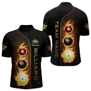 Personalized 7 Ball 8 Ball & 9 Ball Fire Flame Billiard Shirt For Men, Unique Billiard Team Jersey TDM3328