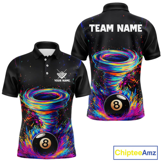 Funny 8 Ball Pool Colorful Splash Tornado Billiard Shirt For Men Custom Billiard Team Jersey TDM5575