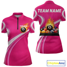 Load image into Gallery viewer, Personalized Pink Billiard Jersey For Women Custom Flame 8 Ball Pool Billiard Shirt Polo &amp; 1/4 Zip TDM5814