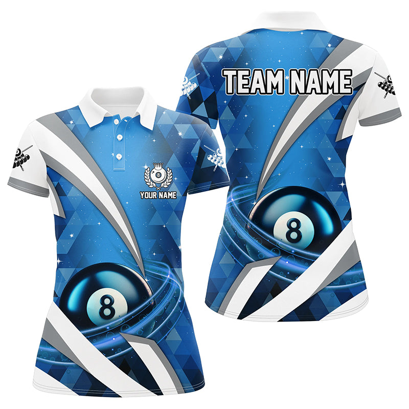 Personalized Lightning Blue 8 Ball Pool Women Polo Shirts Custom Billiard Team Jersey Attire TDM1330