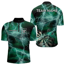 Load image into Gallery viewer, Black Turquoise Thunder Lightning Dart Shirt With Pocket For Men Custom Dart Jersey TDM3802