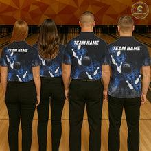 Load image into Gallery viewer, Black And Blue Custom Butterfly Bowling Shirt For Women, Smoke Bowling Team Jersey Polo &amp; 1/4 Zip TDM6424