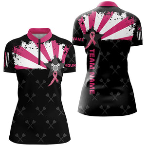 Pink Breast Cancer Awareness Grunge Darts Polo & Quarter-Zip Shirts For Women Custom Darts Jerseys TDM1698