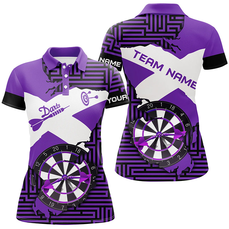 Personalized Purple Funny Crack Darts Board Women Polo & Quarter-Zip Shirts, Darts Team Jerseys TDM1701