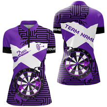 Load image into Gallery viewer, Personalized Purple Funny Crack Darts Board Women Polo &amp; Quarter-Zip Shirts, Darts Team Jerseys TDM1701