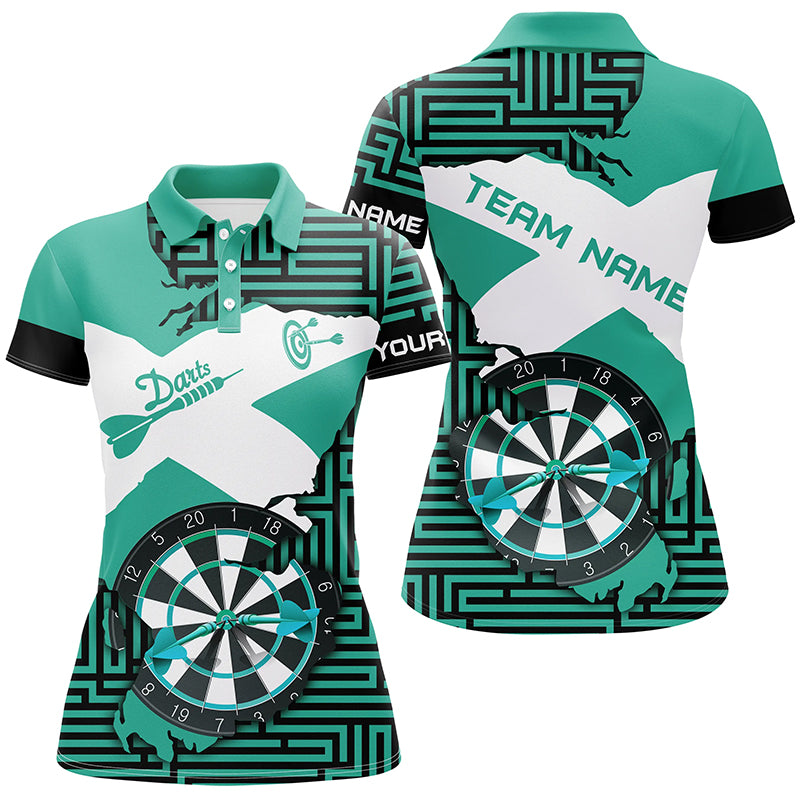 Personalized Turquoise Funny Crack Darts Board Women Polo & Quarter-Zip Shirts, Darts Team Jerseys TDM1702