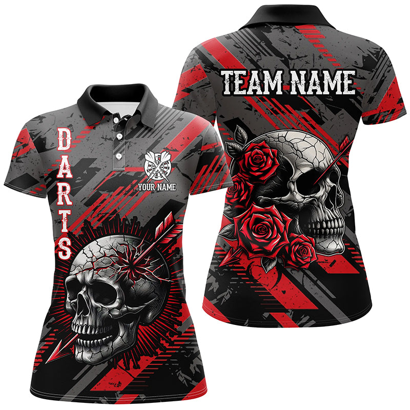Personalized 3D All Over Print Skull And Roses Custom Darts Shirts For Women Darts Jerseys |Red TDM1919