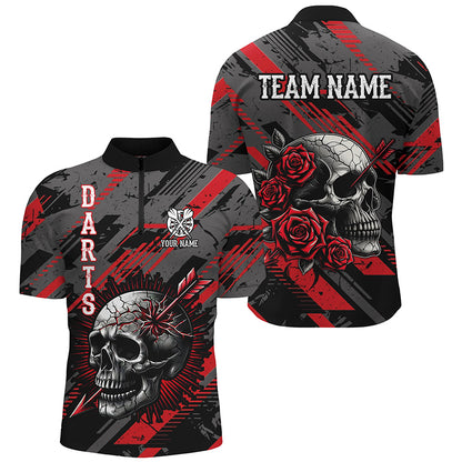Personalized 3D All Over Print Skull And Roses Custom Darts Shirts For Men Darts Jerseys |Red TDM1919
