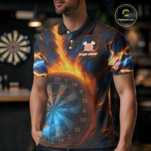 Personalized Blue And Orange Swirl Fire Flame Dart Shirt For Men Custom Darts League Team Jersey TDM4270