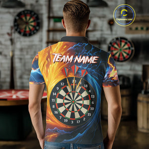 Personalized Blue And Orange Swirl Fire Flame Dart Shirt For Men Custom Darts League Team Jersey TDM4270