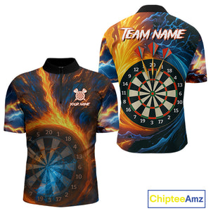 Personalized Blue And Orange Swirl Fire Flame Dart Shirt For Men Custom Darts League Team Jersey TDM4270
