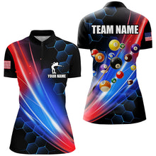 Load image into Gallery viewer, Glowing Red &amp; Blue Custom Billiard Polo, 1/4 Zip Shirt For Women, Billiard Balls Team League Jerseys TDM2364