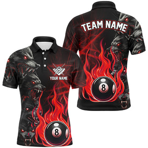 Personalized Wolf Flaming 8 Ball Pool Fire Men Billiard Shirts Team League Billiard Jerseys | Red TDM2616