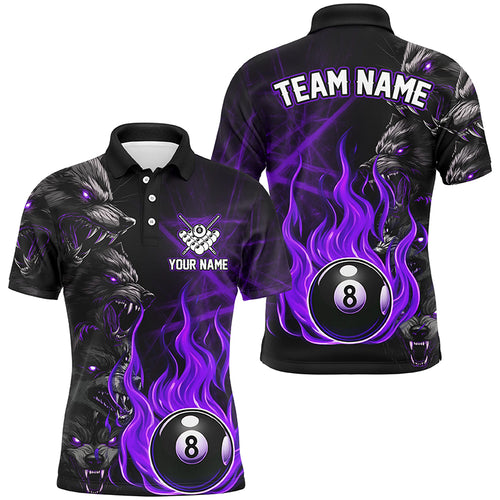 Personalized Wolf Flame 8 Ball Pool Fire Men Billiard Shirts Team League Billiard Jerseys |Purple TDM2618