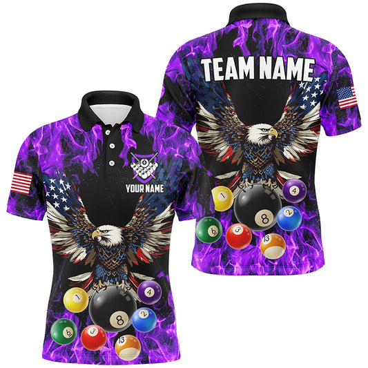 Purple Flame 3D Billiard Balls Custom American Flag Eagle Pool Jerseys For Men Billiard Team Shirts TDM2620