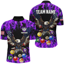 Load image into Gallery viewer, Purple Flame 3D Billiard Balls Custom American Flag Eagle Pool Jerseys For Men Billiard Team Shirts TDM2620