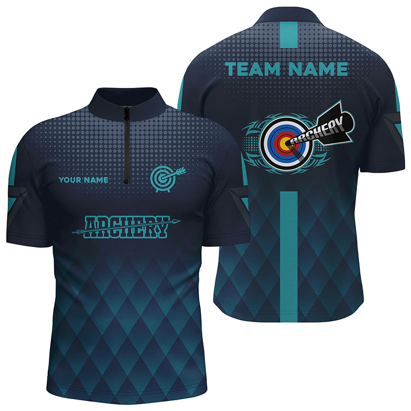 Personalized Blue Gradient Archery 3d Target Men Quarter-Zip Shirts Custom Archery Jerseys TDM0646