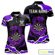 Load image into Gallery viewer, Black And Purple Dartboard Cobra Snakes Darts Polo &amp; 1/4 Zip Custom Womens Darts Shirt, Darts Jersey TDM5337