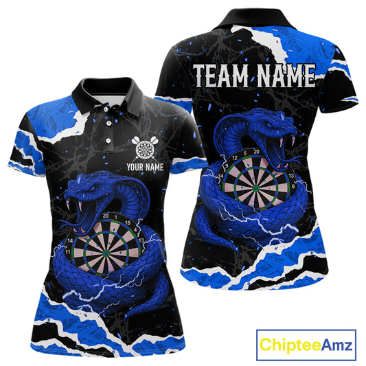 Black And Blue Dartboard Cobra Snakes Darts Polo & 1/4 Zip Custom Womens Darts Shirt, Darts Jersey TDM5338