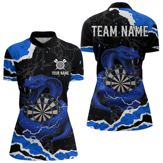 Black And Blue Dartboard Cobra Snakes Darts Polo & 1/4 Zip Custom Womens Darts Shirt, Darts Jersey TDM5338