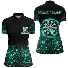 Load image into Gallery viewer, Black Turquoise Light Women Darts Polo &amp; Quarter Zip Shirt Custom Dart Shirts For Team Darts Jerseys TDM3334