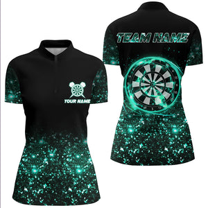 Black Turquoise Light Women Darts Polo & Quarter Zip Shirt Custom Dart Shirts For Team Darts Jerseys TDM3334