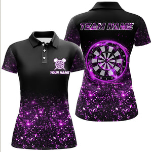 Black And Purple Light Women Darts Polo & Quarter Zip Shirt Custom Dart Shirts For Team Darts Jersey TDM3335