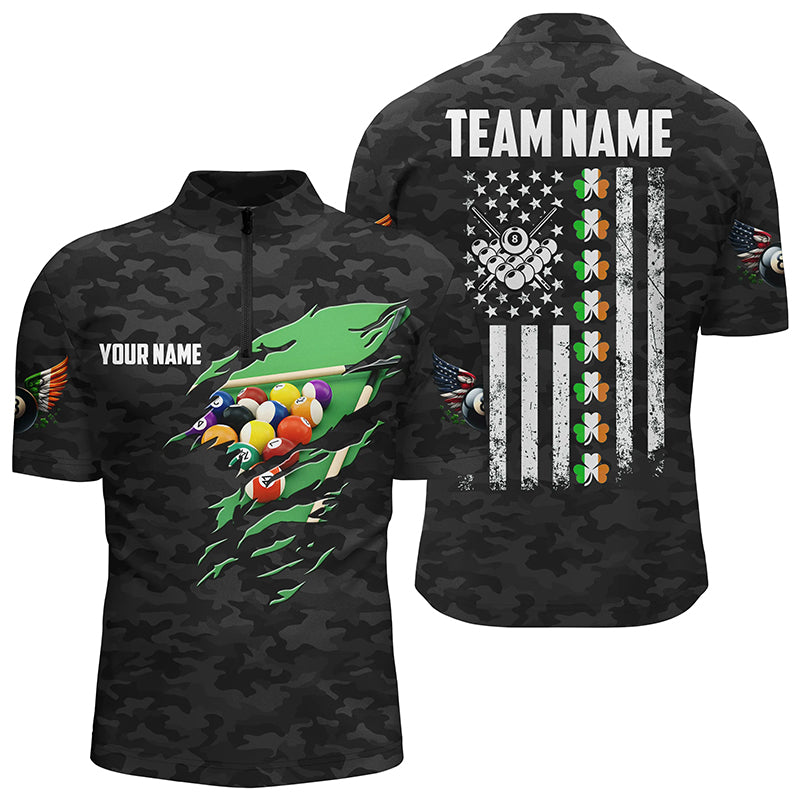 Billiard St Patrick Day Vintage US Flag Men Quarter-Zip Shirts, Patriotic Billiard Jerseys TDM1000