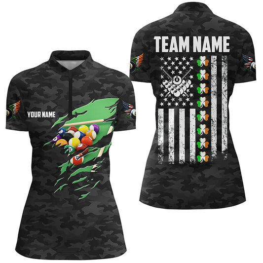 Billiard St Patrick Day Vintage US Flag Women Quarter-Zip Shirts, Patriotic Billiard Jerseys TDM1000