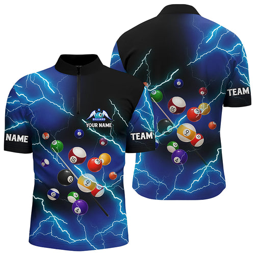 Personalized Billiard Balls Thunder Lightning Blue Version Custom Men Quarter-Zip Shirts TDM1001