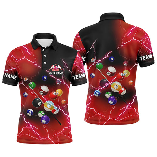 Personalized Billiard Balls Thunder Lightning Red Version Custom Name 3D Polo Shirts For Men TDM1002