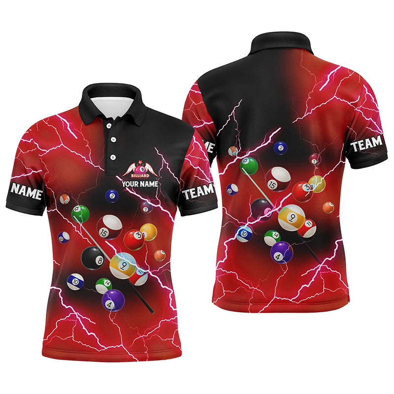 Personalized Billiard Balls Thunder Lightning Red Version Custom Name 3D Polo Shirts For Men TDM1002