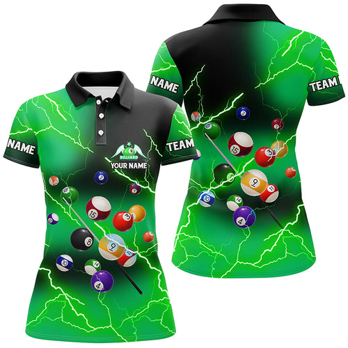 Personalized Billiard Balls Thunder Lightning Green Version Custom Name 3D Polo Shirts For Women TDM1003