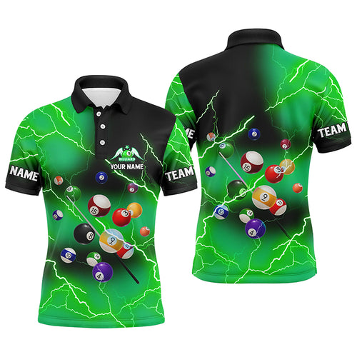 Personalized Billiard Balls Thunder Lightning Green Version Custom Name 3D Polo Shirts For Men TDM1003